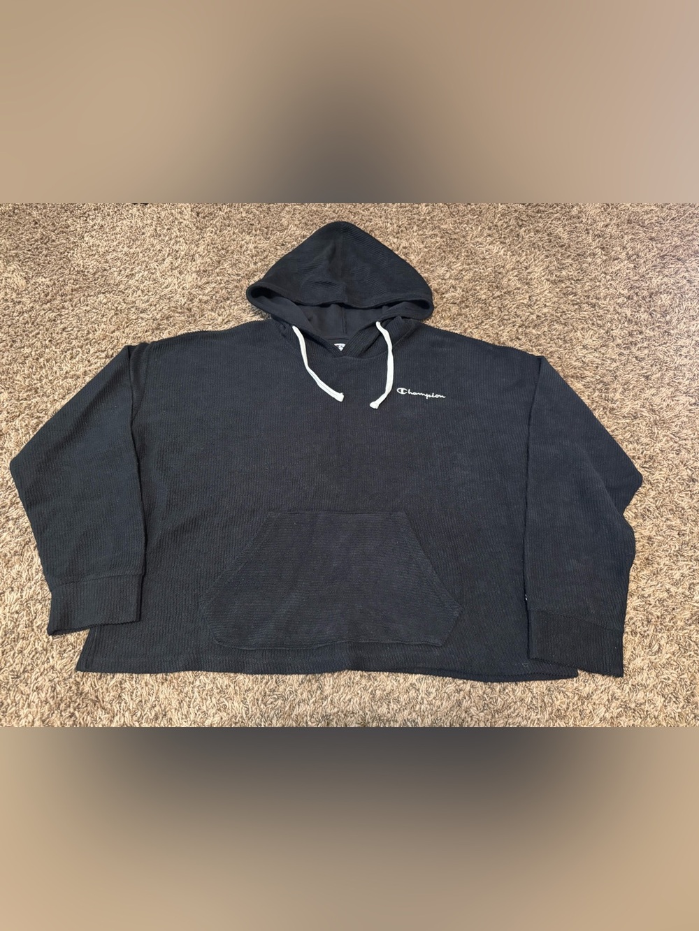 Champion Black Ribbed Hoodie